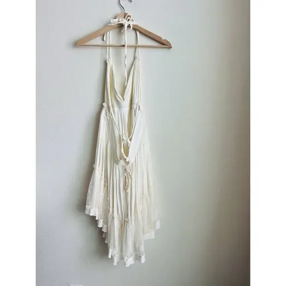 R. Vivimos Dress Womens Small Cream Flowy Boho Sheer Dot Hem - Picture 3 of 9